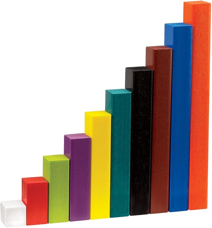 hand2mind Wood Cuisenaire Rods Individual Set, Fraction Bars, Montessori Number Rods, Counting Blocks, Math Manipulatives, Math Teacher Supplies, Kindergarten Homeschool Supplies (Set of 74)