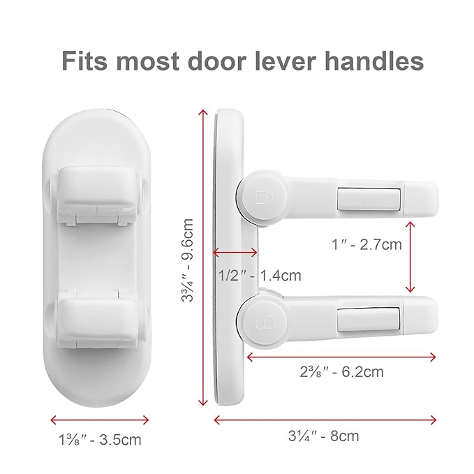 Child Proof Door Lever Lock, Door Handle Lock, Durable ABS with Adhesive Backing, Simple Install, No Tools Needed (U, Pack, 3)