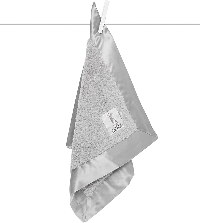 Little Giraffe Baby Blanket - Blanky - Soft Blanket with Satin Trim - Baby Stroller Blanket - Newborn Baby Essentials & Baby Gifts - 17 x 17 - Silver