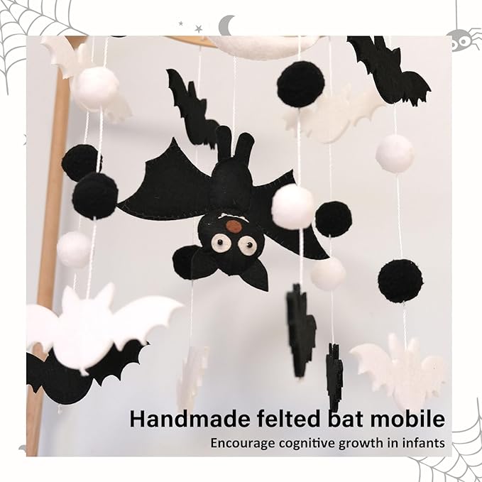 Bat Baby Mobile, Gothic Mobile for Crib, Halloween Crib Mobile for Boys and Girls, Gothic Nursery Mobile for Bassinet, Bat, Moon