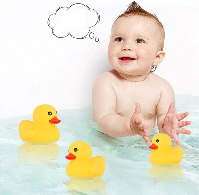 Preschool Bath Toys Rubber Floating Squeaky Baby Wash Shower Toy for Toddlers Kids Party Decoration 12 Pcs (Yellow Duck)