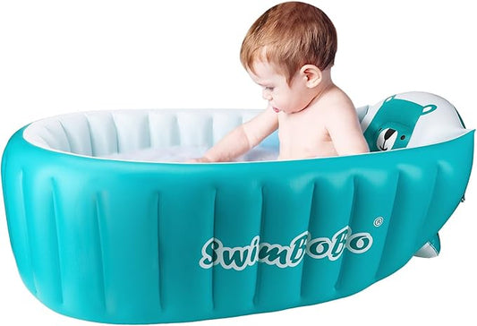 Swimbobo Inflatable Baby Bath Tub Portable Foldable Travel Mini Swimming Pool Helps Infants to Toddler Tub (Blue)