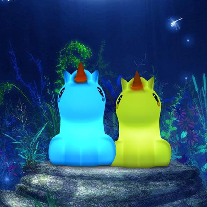 Night Lights Unicorn Nursery Lamp, Children Silicone Bedside Lighting Decorative Bedroom - Eye Caring, Adjustable Brightness & Color, Time Setting, Children's Gift Birthday Presents - Medium