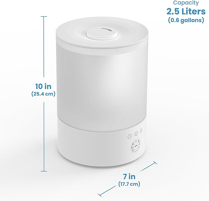 Everlasting Comfort 2.5L Top Fill Humidifiers for Bedroom - Quiet Easy to Fill & Clean, 24HR Runtime, Night Lights, Timer, Ultrasonic Cool Mist Humidifier, Auto Shut-Off, Essential Oil Diffuser