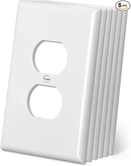 CML Oversized Duplex Outlet Covers, 6 Pack Jumbo Electrical Outlet Wall Plate, 1-Gang White Switch Plates, Dual Receptacle Faceplate, Over-Size 3.5” x 5.5”, Impact Resistant, ETL Listed