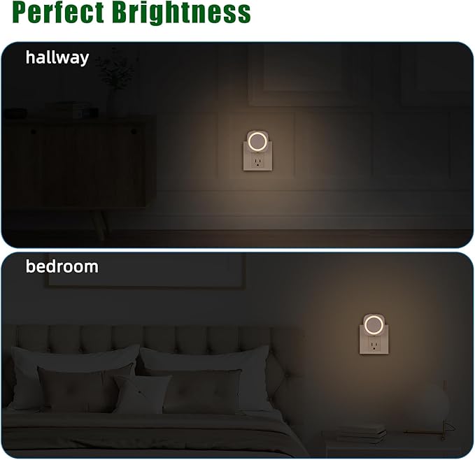LED Night Lights Plug into Wall, Indirect Soft Dimmable Night Light with Dust to Dawn Sensor, Warm Nightlight for Bedroom,Bathroom,Kitchen,Stairs,Hallway,Travel, 4 Packs, Warm White