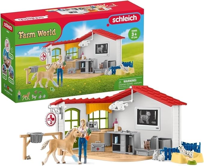 Schleich Farm World - 43 PC Veterinarian Set for Kids - Pet Veterinary Playset has Office, Vet Figurine, Horse, Dog, Cat Animal Toy and Accessories - Educational Toys for Children and Toddlers Ages 3+