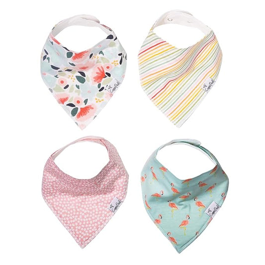 Copper Pearl 4 Pack Soft Cotton Baby Bibs for Drooling and Teething, Absorbent Drool Bibs for Baby Girl and Boy, Adjustable to Fit Newborns to Toddlers, Tons of Styles (Leilani)