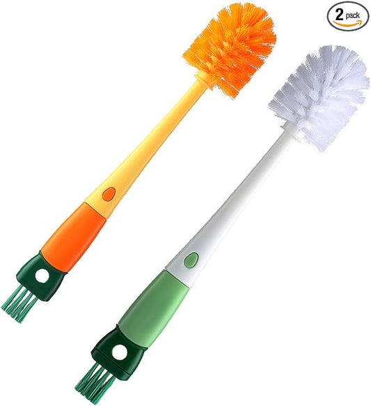 Multi-Role Bottle Brush, Long Handle Bottle Brush Cleaner, Flexible Scrub Brush for Water Bottles, Glasswares, Cup, Safe On Multiple Types of Vacuum Cup, Baby Bottles, Vases 2Pcs (4-in-1)