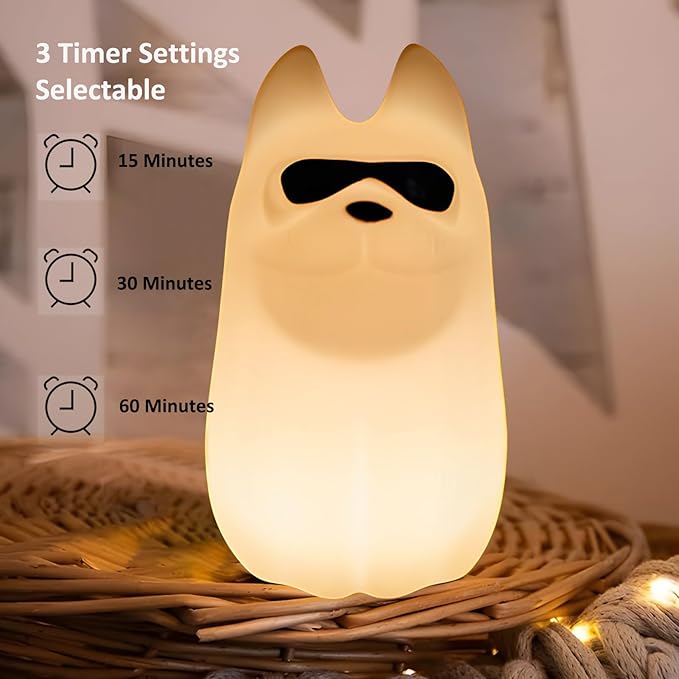 Cute Dog Night Light, 7 Colors Want Want Nightlight, LED Bedside Lamp, Touch-Sensitive for Bedroom, Living Room,Dorm Room Decor for Christmas Gift Baby Kids Girls Teens
