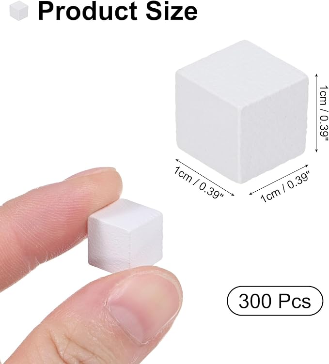 uxcell 300Pcs Wood Blocks for Crafts, 1cm Unfinished Wood Cube Solid Wooden Blank Square Block for DIY Craft Projects Personalized Gifts, White