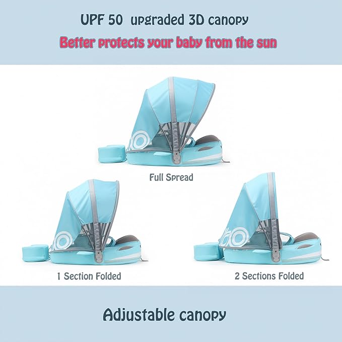 Baby Float with Canopy Non Inflatable Mambobaby Float Pool Floats, Sun Protection Baby Swimming Float Add Tail Avoid Flip Over Swim Trainer for Infants (Narwhal Green-G02NGCTLULNMA01G02)