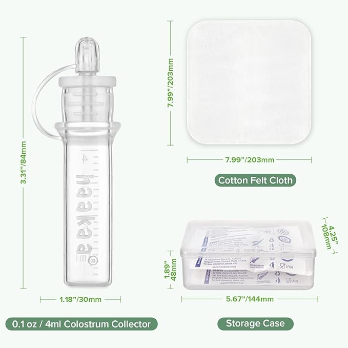 haakaa Gen.1 Manual Breast Pump 100ml/4oz. & 4ml Colostrum Collectors (6pcs) Combo - Liquid Gold Collection Set, Flexible & Soft Silicone Breast Milk Collector with Ready-to-use Colostrum Syringe