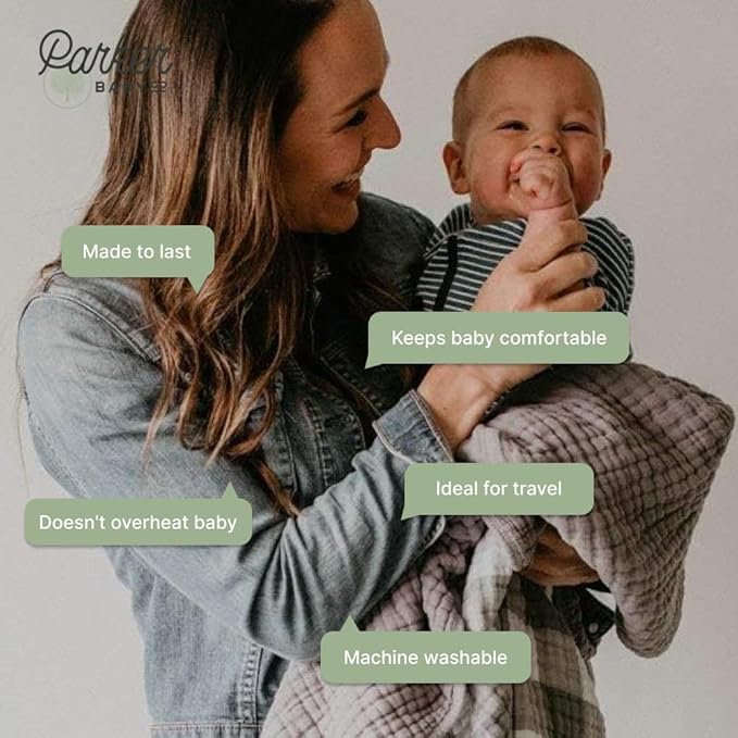 Parker Baby Muslin Blanket | 100% Soft Cotton Toddler Quilt & Baby Muslin Swaddle | Gender Neutral Design 47" x 47" Blanket