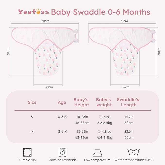 Yoofoss Baby Swaddles for Newborns 100% Organic Cotton, Adjustable Swaddle Sleep Sack 0-3 Months Newborn Swaddle Sack, Breathable Soft(Small)
