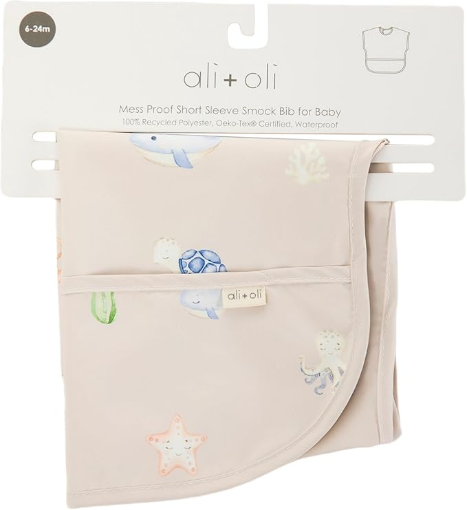 Ali+Oli Smock Bibs for Babies, BPA-Free Oeko-Tex Certified, Waterproof Baby Smock, Machine Washable, Toddlers Ages 6m+