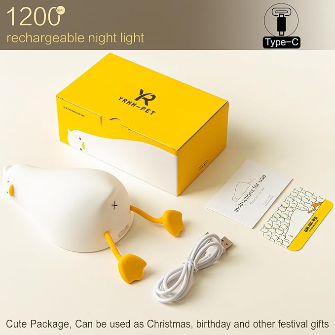 Existential Crisis Duck Lamp - Rechargeable Squishy Night Light for Kids, Lying Flat Ducky Lay Lamps, Fun Xmas Gifts for Duck Lovers, Nursery College Dorm Decor Trendy Stuff, Safe Silicone