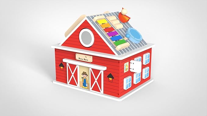 Monläurd® Wooden Farm Activity Center for Toddlers 1-3, 12-in-1 Montessori Busy Board Sensory Play Center, Large Barn Activity Cube Toy for Baby Fine Motor Skills, Daycare & Preschool Learning