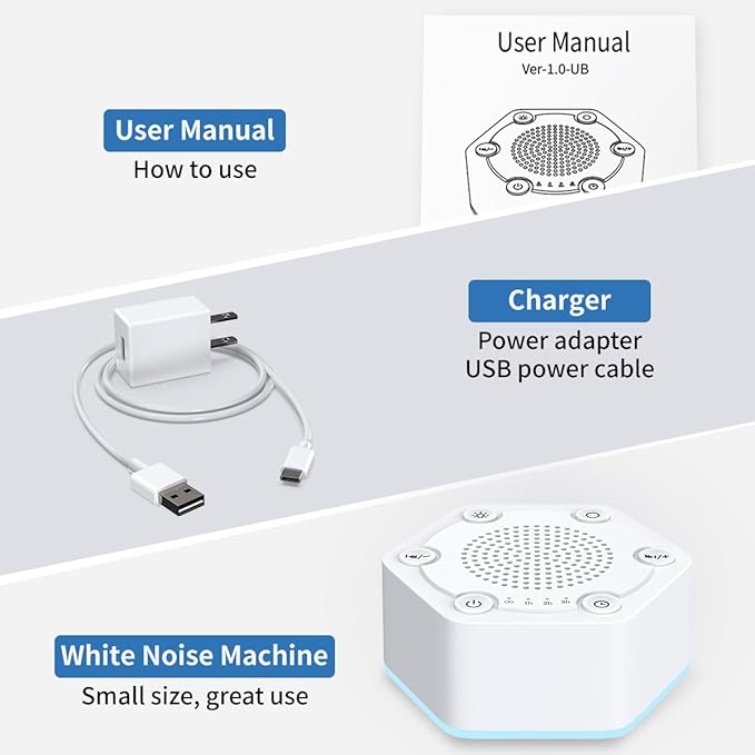White Noise Sound Machines with High Fidelity 30 Unique Non-Looping Soothing Sounds 12 Colors Night Light 4 Timers 10-Level Brightness 32-Level Volume and Memory Function
