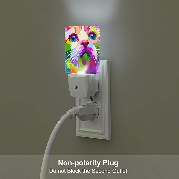 Colorful Cat Night Light,Plug Into Wall Decor for Stairway,Hallway,Kitchen,Dusk to Dawn Sensor Nightlights for Boys/Girls/Women/Men Room Gifts