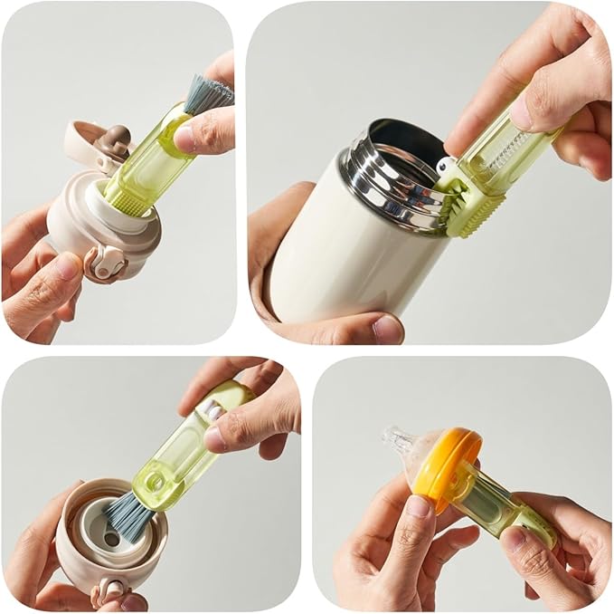 4-in-1 Bottle Cleaning Brush Set, Multifunction Silicone Cup Lid Gap Cleaner, Home Kitchen Crevice Cleaning Tools, 3 Pcs, Red