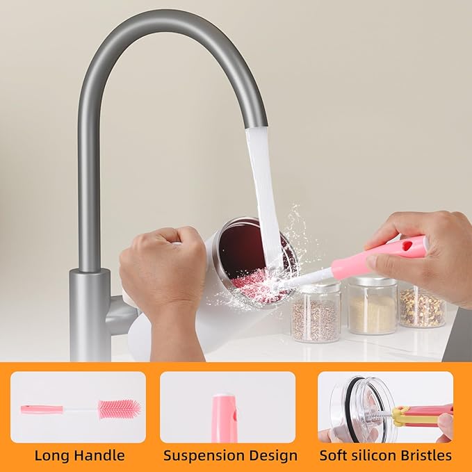 3 Pack Cleaner Brush Kit for Stanley, Bottle Cleaner Brush Set with Straw Brush Cleaner and Cup Lid Cleaning Brush for Stanley Cup, Tumbler Cups, Drinking Glass (Pink)