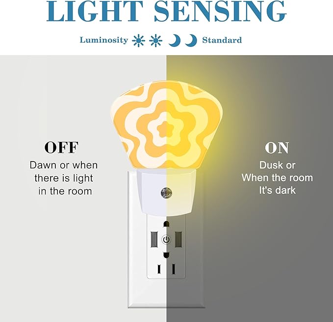 Retro Flower Swirl Night Light Plug into Wall, Yellow Flowers Night Light with Dusk to Dawn Sensor for Kid Girls Boys Women Men Bedroom, Hallway, Kitchen, Bathroom, Stairs Decor