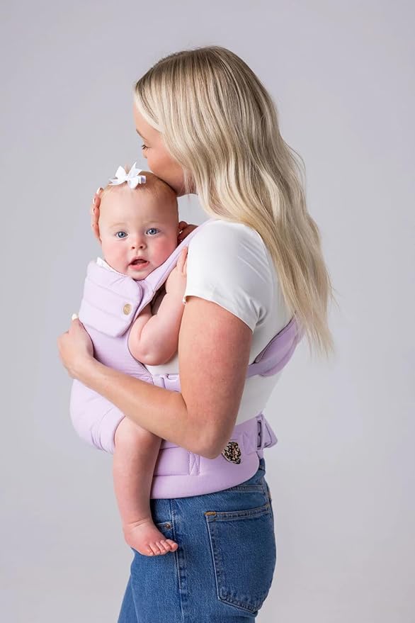 Mabē Monarch Ergonomic Baby Carrier – Premium Cotton Soft Structured Newborn to Toddler Carrier with Hip-Healthy Design, 3 Carry Positions (7-35lbs), Lightweight & Breathable, (Lilac Skies)