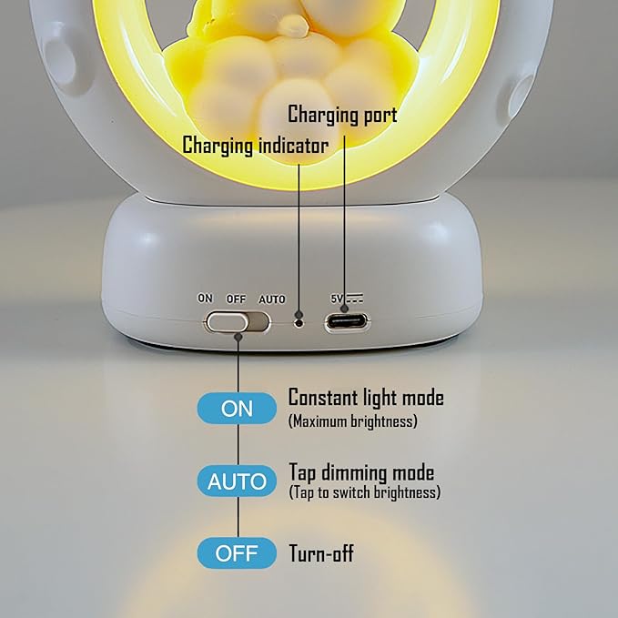 Cloud and Bunny Rechargeable Night Light, Safe Soft Silicone Material, 3 Brightness Levels, Tap Control, Warm Light, Toddler Sleeping Lamp, Bedroom Night Lamp, Gift for Baby and Kid (Moon and Panda)