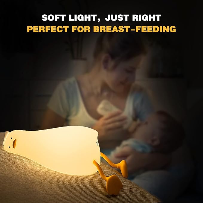Kids Night Light, Lying Flat Duck Cute Night Light for Kids, Premium Silicone Nursery Nightlight, Touch Control, Type-C Rechargeable, Duck Lamp