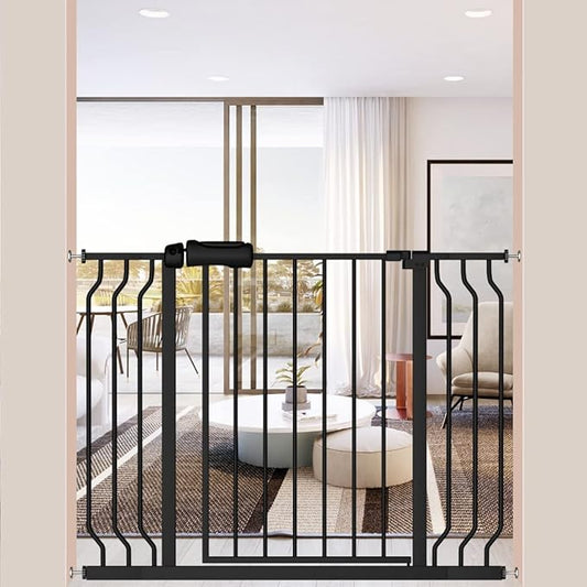 ALLAIBB Extra Wide Pressure Mounted Baby Gate Walk Through Child Kids Safety Toddler Tension White Long Large Pet Dog Gates with Extension for doorways Kitchen (38.58-43.31"/98-110cm, Black)