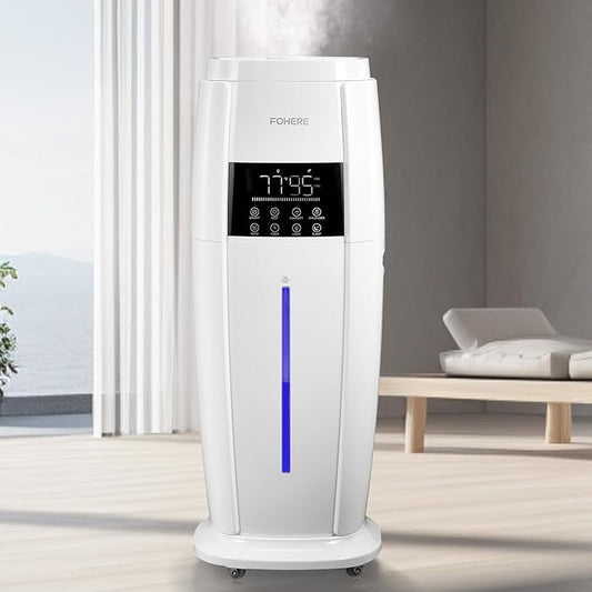 FOHERE 4.8Gal/18L Humidifier Large Room, Easy Top Fill Cool Mist Tower Humidifiers Quiet for Home, Plant, Office, Commercial, Whole House Cover up to 1500ft², with Smart Humidity Sensor, Remote, White