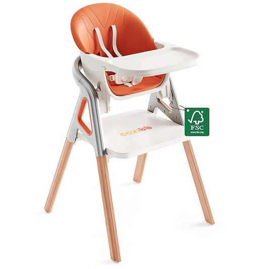 CoziBB Baby High Chair, 6 in 1 Convertible Growing Baby Highchairs for Babies and Toddlers, Baby Chair with Adjustable Dining Tray and Seat, 5-Point Safety Belt,White