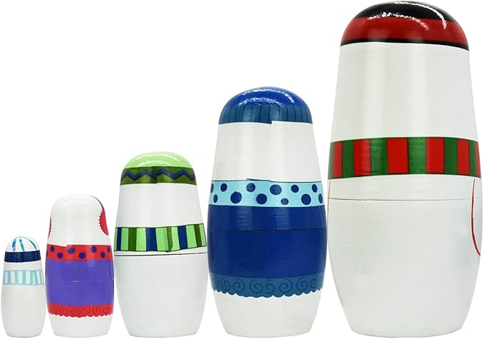 5 Piece Nesting Dolls Wooden Russian Matryoshka Doll Cute Handmade Santa Snowman Stacking Doll Kids Toy for Christmas and Birthday