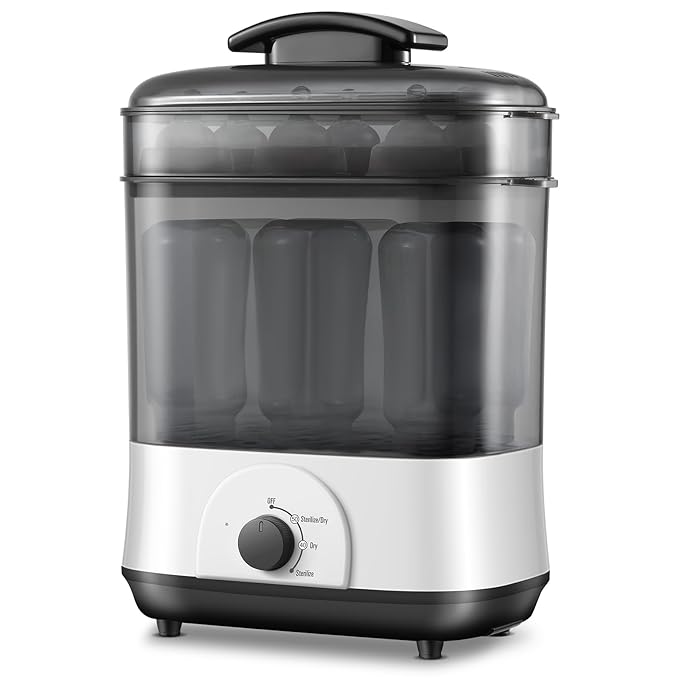 Baby Bottle Steamer, 3-in-1 Bottle Steamer and Dryer, Easy One-Dial Control Electric Steam Bottle Dryer for Baby Bottles, Baby Stuffs & Breast Pump Accessories