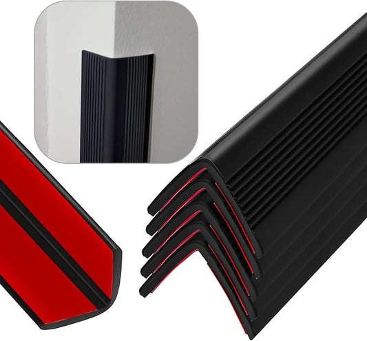 Rubber Bond Wall Corner Guard Edge Protector, Baby Proofing Corner Guards | Self-Adhesive Furniture Edge Strips for Home & Office (Black, 5 Pack)