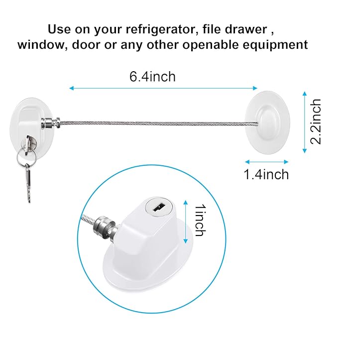 Hotop 4 Pack Cabinet Locks with Keys Mini Fridge Refrigerator Locks for Kids Toddlers Self Adhesive Child and Baby Proofing Safety for Deep Freezer Drawers Doors Latch(White)