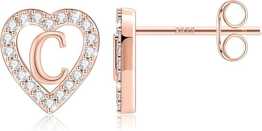 Anoup Christmas Gifts for Grandkids Girls Earrings - S925 Sterling Silver Post CZ Hypoallergenic Stud Heart Initial Earrings for Women Kids Jewelry Stocking Stuffers for Teen Girls Birthday Gifts