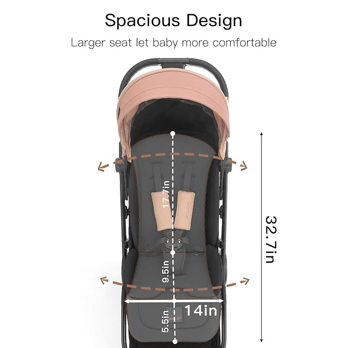 Gravity Folding Baby Stroller - Portable Travel Toddler Stroller w/Adjustable Backrest & Canopy, Cup Holder, Lightweight and UV Protected, One-Hand Automatic Folding - Khaki
