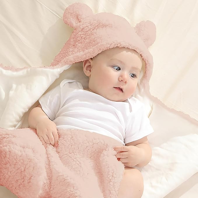 Baby Swaddle Blanket Boys Girls Cute Bear Plush Essential Receiving Blanket Ultra-Soft Newborn Registry Sleeping Wraps for Infant 0-6 Months - Pink
