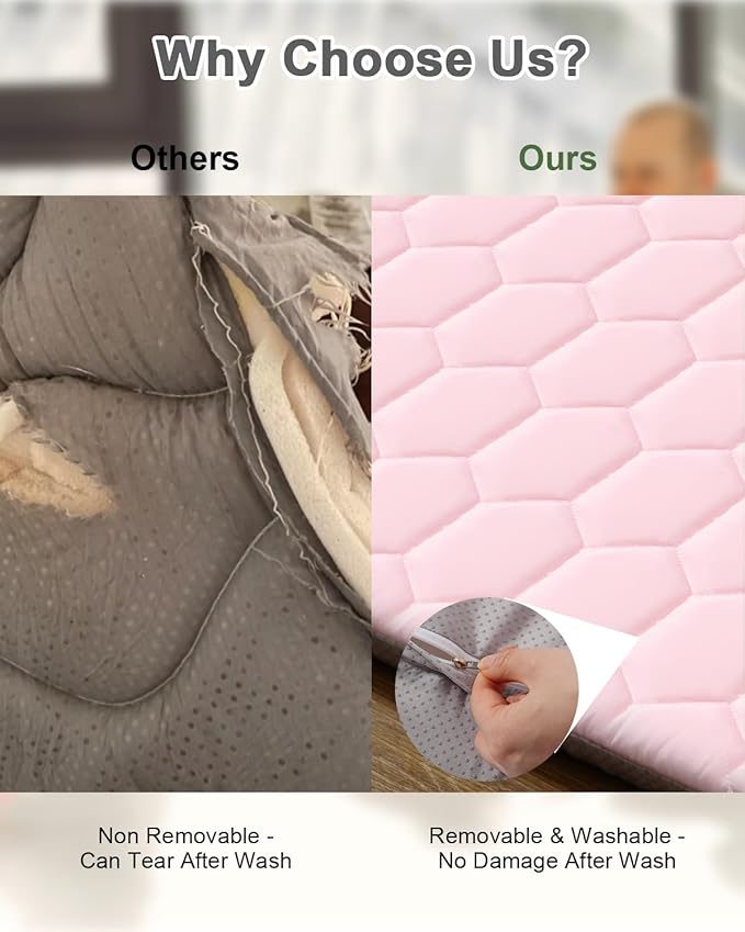 Premium Foam Baby Play Mat 71" x 59" with Removable Cover, Extra Thick Padding Playpen Mat, Non-Slip Floor Mat, Stylish & Easy to Clean for Crawling Baby, Infants & Toddlers, Pink