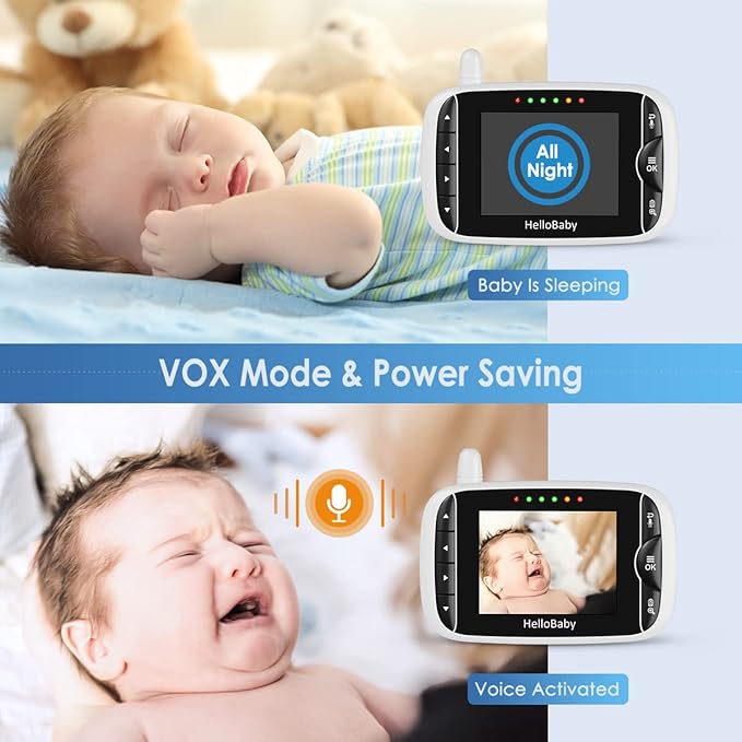 HelloBaby Monitor with Camera and Audio, IPS Screen LCD Display Video Baby Monitor No WiFi Infrared Night Vision, Temprature Screen Lullaby, Two Way Audio and VOX Mode (HB66pro)