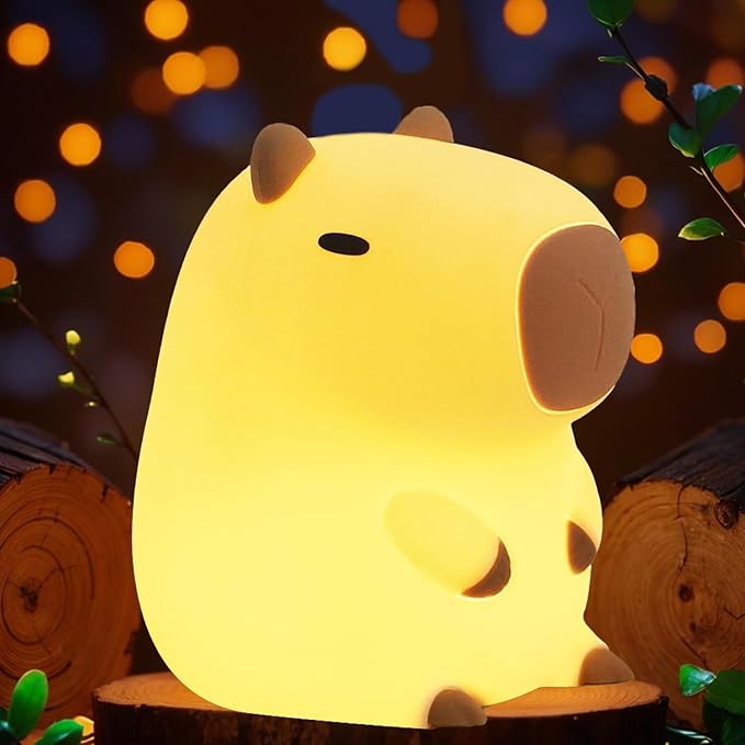 Cute Capybara Night Light, LED Squishy Night Lamp, 2 Levels Dimmable Nursery Nightlight, Rechargeable Touch Lamp, Dorm Decor, Funny Gifts (Normal)