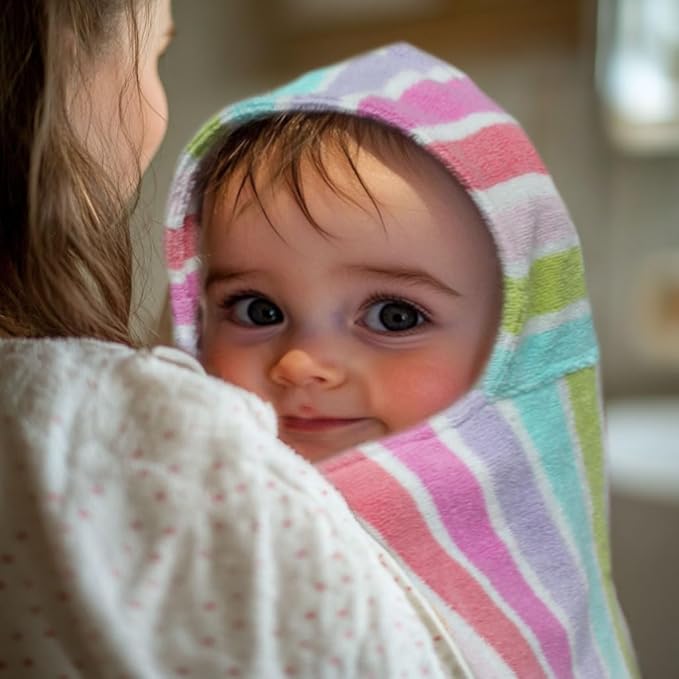 ORIGINAL KIDS Hooded Baby Towel for Newborn - 100% Cotton Large Baby Bath Towels with Hood for Infants, Toddler - Extra Absorbent & Soft Newborn Bath Essentials - Large 24x30 - Pink Multi