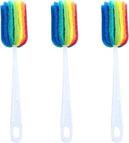 3PCS Cleaning Bottle Sponge Brush with Long Handle Scouring Pad Scrub Brushes for Kitchen Clean Glasses Mugs Cups