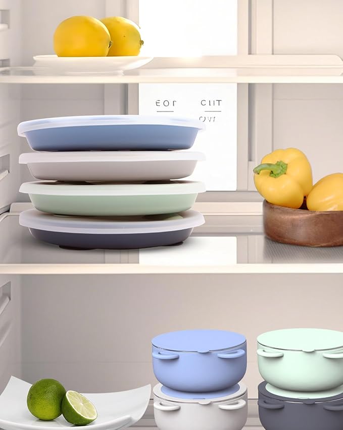 Stainless Steel Toddler Suction Plate with Lid, Deeper 9" Divided Plates with Removable Silicone Sleeves for Kids, Non Toxic & BPA Free | Unbreakable Baby Snack Dishes Set of 2, Blue & Sage