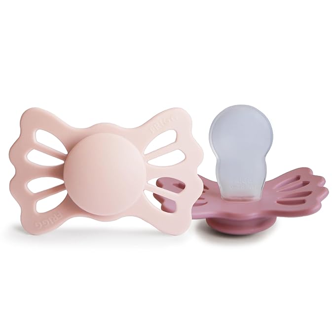 FRIGG Lucky Symmetrical SilkySoft Silicone Baby Pacifier | Made in Denmark | BPA-Free (Blush/Cedar, 6-18 Months)