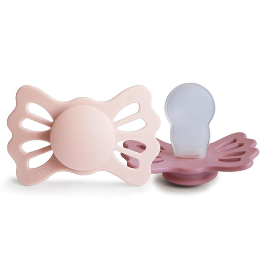 FRIGG Lucky Symmetrical SilkySoft Silicone Baby Pacifier | Made in Denmark | BPA-Free (Blush/Cedar, 6-18 Months)