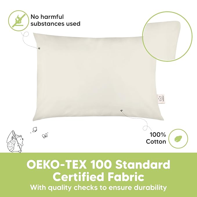 KeaBabies 2-Pack Toddler Pillow 13x18 - Soft Organic Cotton Kids Travel Bed Pillows for Sleeping, School, Nap, Machine Washable, Toddlers 2 to 5, Pillowcase Sold Separately (Clay)