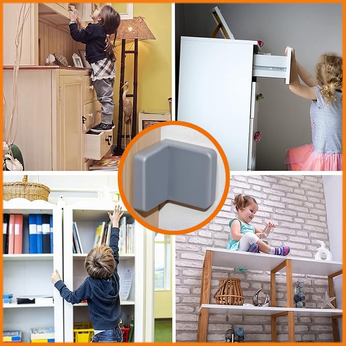 Furniture Anchors 4 Pack,Aesthetic & Invisible Once Installed,Secure 600 lbs Bookcase Dresser to Wall,Anti-Tip Furniture Safety Anchor to Childproof and Babyproof Your Home (Grey)